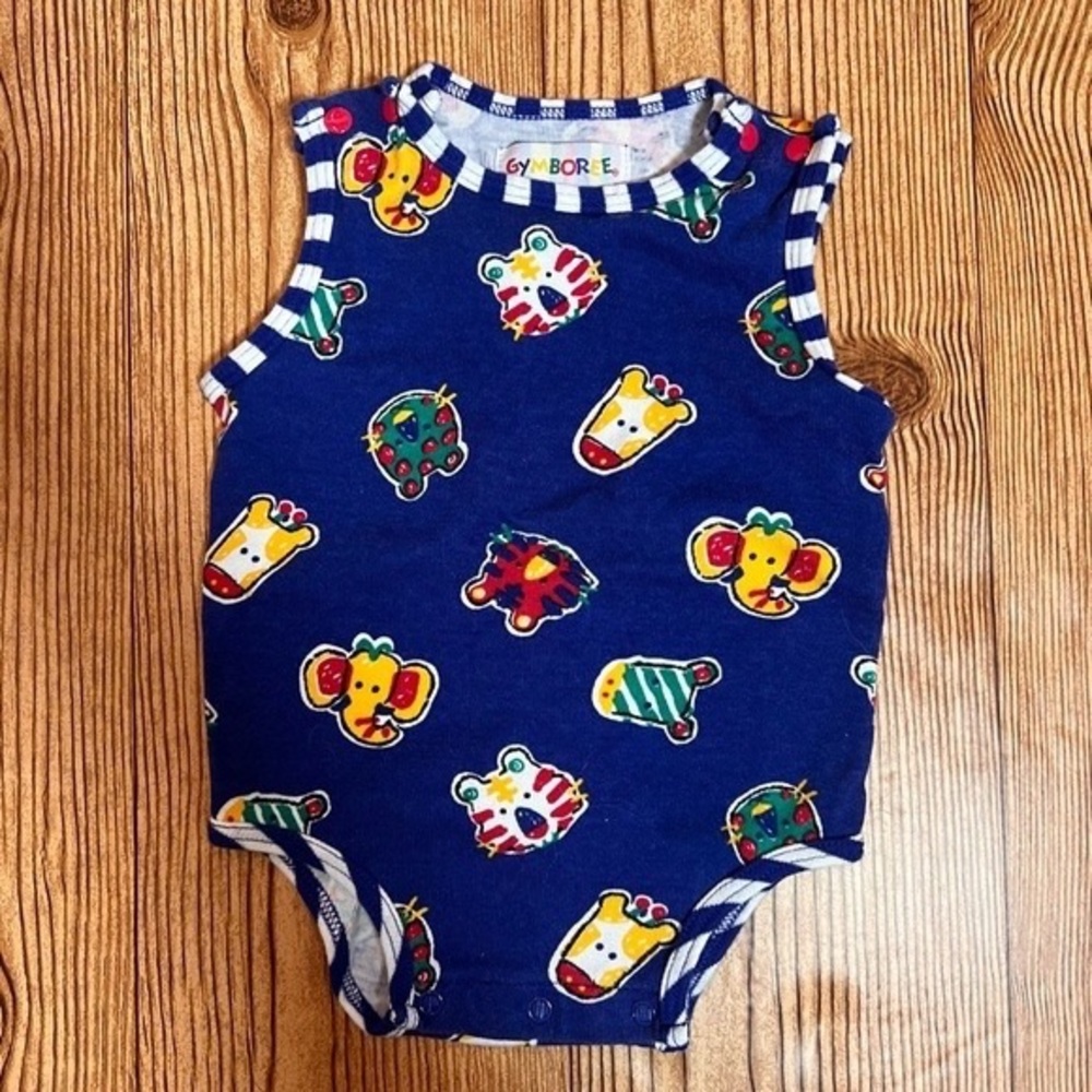 Gymboree Navy Bodysuit with Colorful Animal Patterns